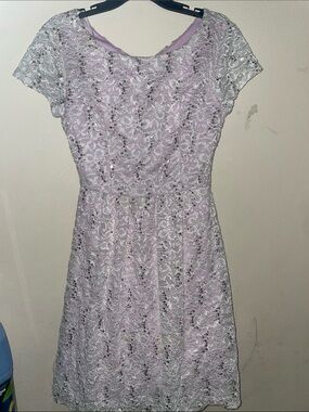 B. Smart Lace Sequin Short Sleeve Dress in Light Lavender Size 8